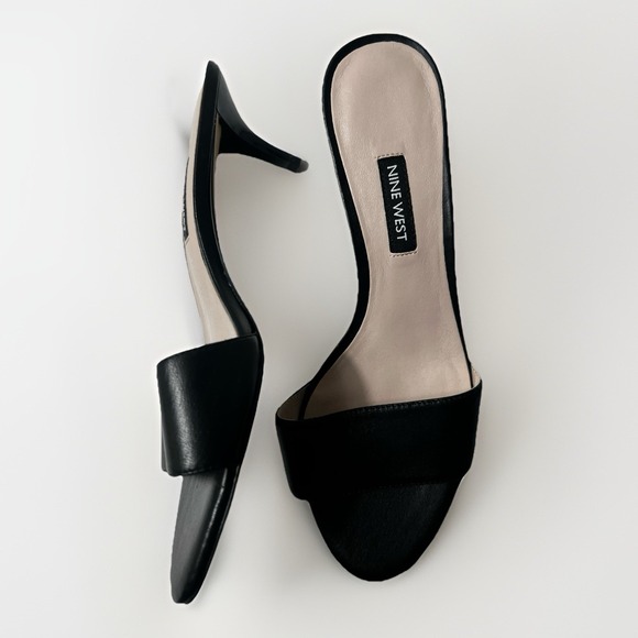 NINE WEST Lynton Size 8M Kitten Heels Slip-on Dress Sandal Black Heel NIB - Picture 1 of 12
